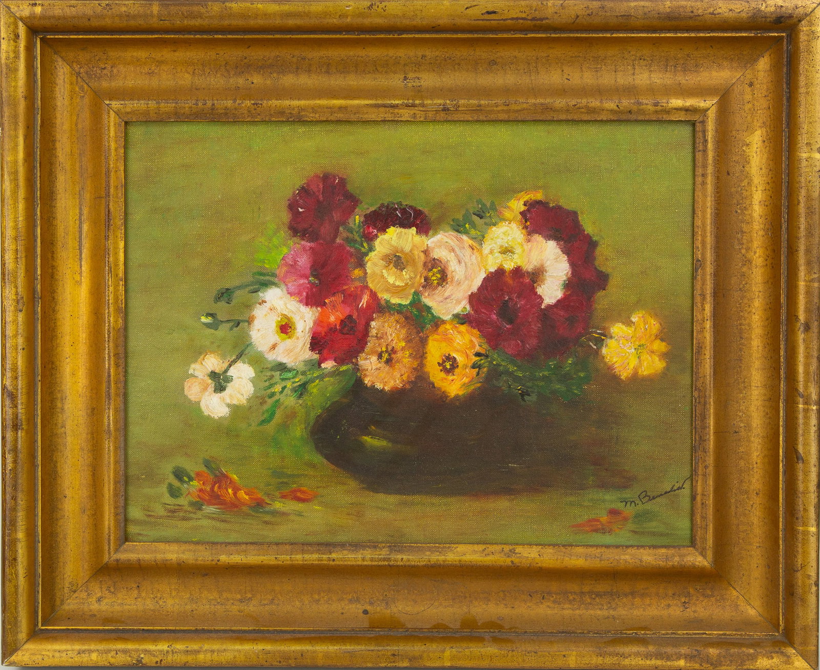 Oil Painting "Still Life Flowers": Title: Oil Painting "Still Life Flowers" Medium: Oil On Canvas Painting Size: 15.5" x 12" Frame Size: 22" x 18" Condition: This artwork is in great condition for its age. Signature: Signed Artist: Bid