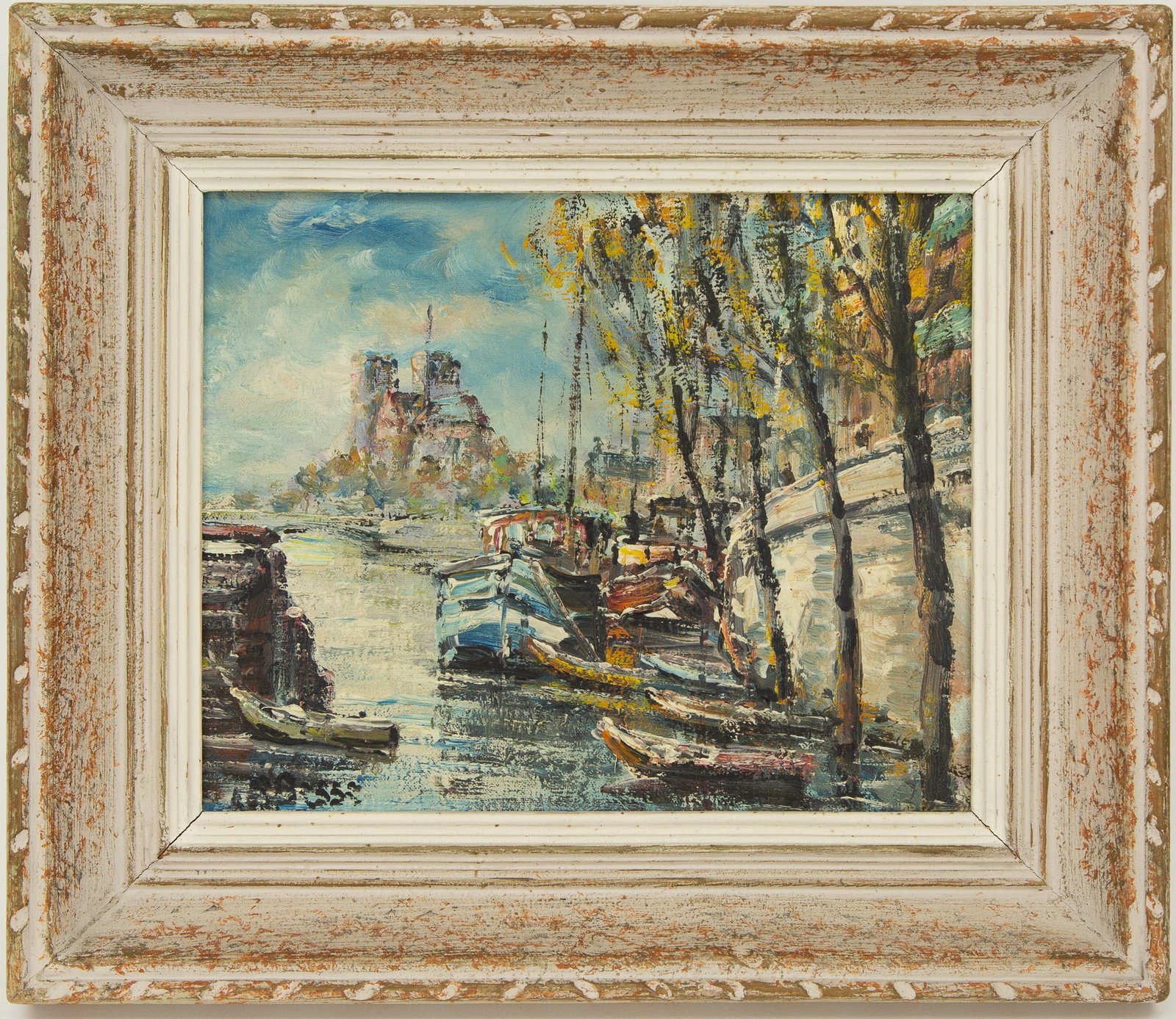 Impressionist Oil Painting "Petite Rue vers N. Dame Paris" by Raymond Besse (1899-1969): Title: Impressionist Oil Painting "Petite Rue vers N. Dame Paris" by Raymond Besse (1899-1969) Medium: Oil On Canvas Painting Size: 10" x 8" Frame Size: 15" x 12.75" Condition: This artwork is in grea