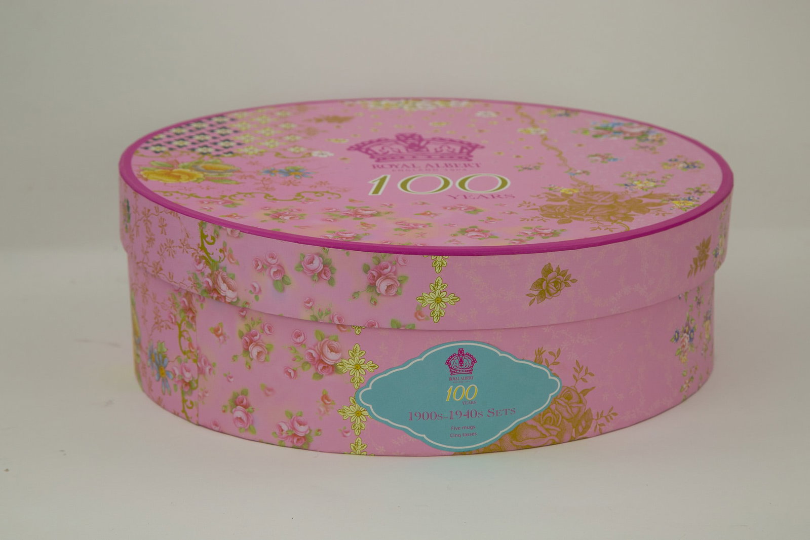 Royal Albert 100 Years,1900s-1940s Sets, 5 Mugs,Pink Floral Round Box, (1 of 6)