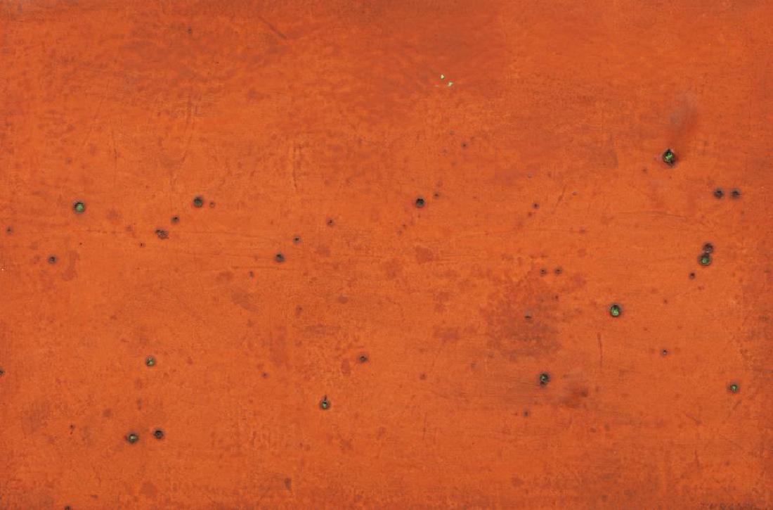 Giulio Turcato SUPERFICIE LUNARE, 1969 circa olio e: Giulio Turcato SUPERFICIE LUNARE, 1969 circa olio e tecnica mista su gommapiuma applicata su legno, cm 70x106 firma L'opera è accompagnata da autentica dell'Archivio Giulio Turcato su fotografia con