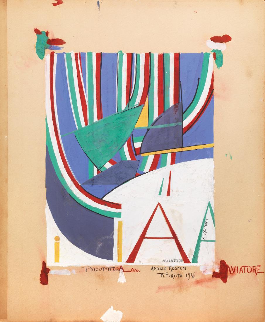 Angelo Rognoni PSICOPITTURA. AVIATORE tempera su: Angelo Rognoni PSICOPITTURA. AVIATORE tempera su cartone, cm 54,5x45,5 firmato, titolato e datato eseguito nel 1916 Provenienza: Collezione privata, Roma Esposizione: Der Larm der Strasse. Italienisch