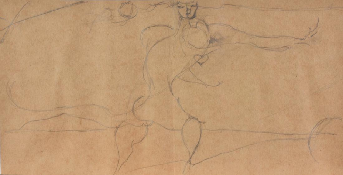 Osvaldo Licini ANGELO RIBELLE matita su carta, cm 17x33: Osvaldo Licini ANGELO RIBELLE matita su carta, cm 17x33 sul retro: firmato e datato eseguito nel 1957 Esposizioni: Osvaldo Licini. Disegni, Bambaia Galleria d'Arte, Busto Arsizio, 14 dicembre 1980 - 2