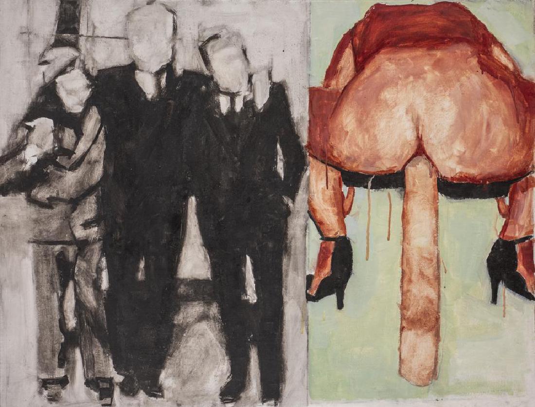 Ryan Mendoza I FIGLI DEL DUCE olio su tela, cm 78x103: Ryan Mendoza I FIGLI DEL DUCE olio su tela, cm 78x103 sul retro: firmato L'opera Ã¨ accompagnata da autentica dell'artista su pagina di catalogo Provenienza: Galleria Studio Legale, Caserta Collezio