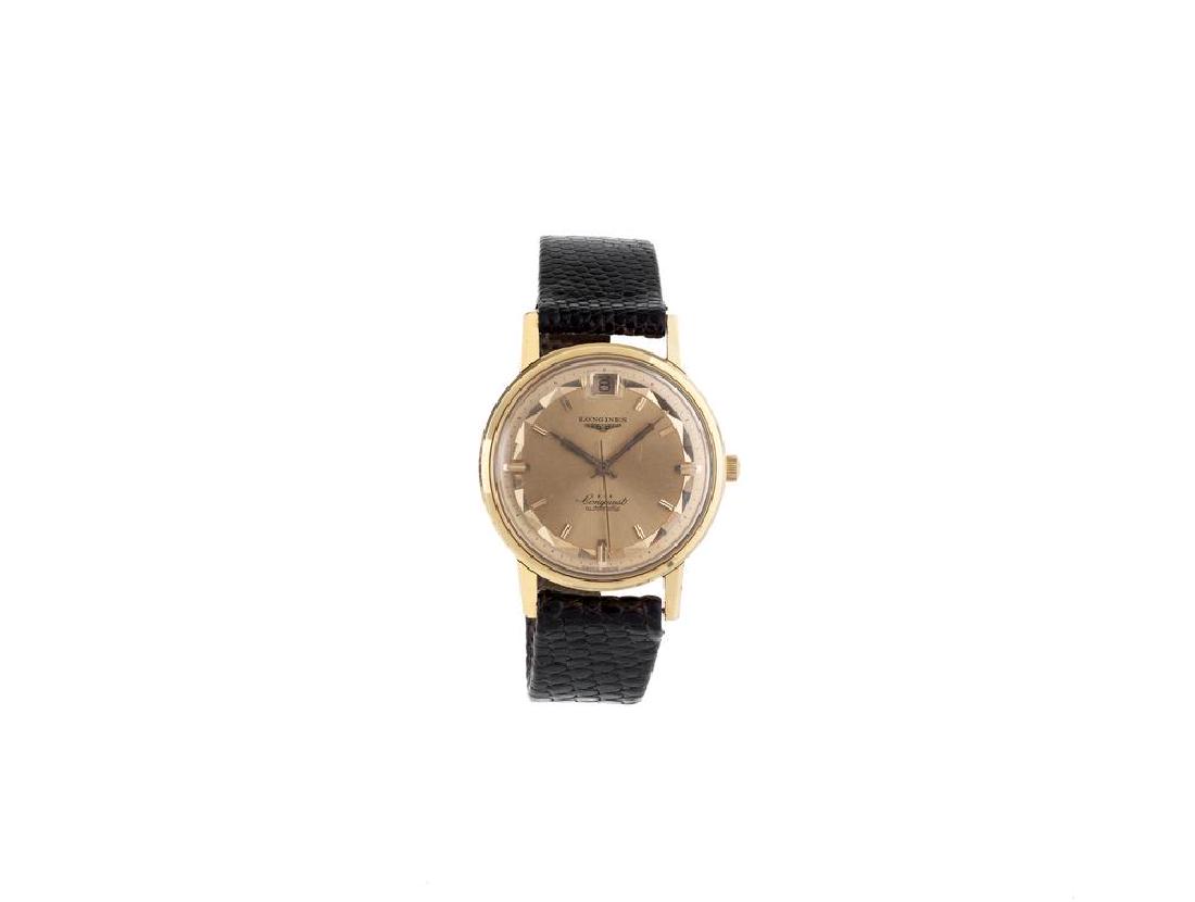 LONGINES CONQUEST CALENDAR AUTOMATIC, REF. 9025, ANNI: LONGINES CONQUEST CALENDAR AUTOMATIC, REF. 9025, ANNI â€˜50 OROLOGIO DA POLSO AUTOMATICO IN ORO 18 K CASSA: in tre corpi, fondello a vite con logo Longines in policromia al centro del fondello, ve