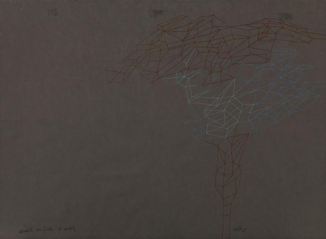 Achille Perilli VARIABILITA' NON FISSATA NE' CALCOâ€¦: Achille Perilli VARIABILITA' NON FISSATA NE' CALCOLATA inchiostri su carta, cm 49x67 firma, titolo e data eseguito nel 1969 L'opera Ã¨ accompagnata da autentica dell'Archivio Achille Perilli su foto
