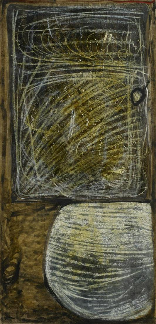 Renata Boero (1936) COMPOSIZIONE tecnica mista su carta: Renata Boero(1936)COMPOSIZIONEtecnica mista su carta applicata su tela, cm 55x115sul retro: firma e dataeseguito nel 1993