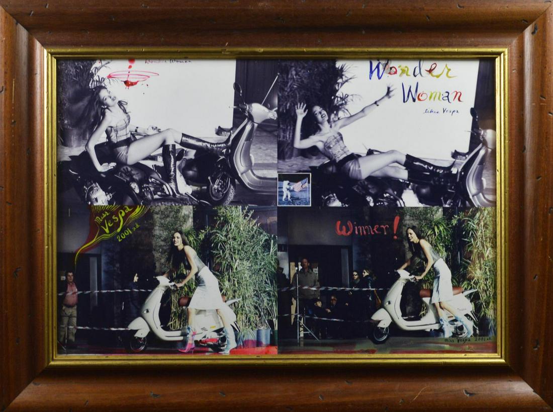 Peter Beard WONDER WOMAN LIKES VESPA quattro stampe: Peter BeardWONDER WOMAN LIKES VESPAquattro stampe cromogeniche vintage montate a mosaico, collage e gouache, cm 38x56; opera unicatitolo e dataeseguito nel 2001