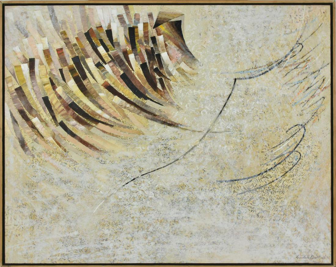 Giancarlo Pozzi L'ANGELO DEL NULLA olio su tela, cm: Giancarlo PozziL'ANGELO DEL NULLAolio su tela, cm 80x100firma e datasul retro: firma, titolo e dataeseguito nel 1991