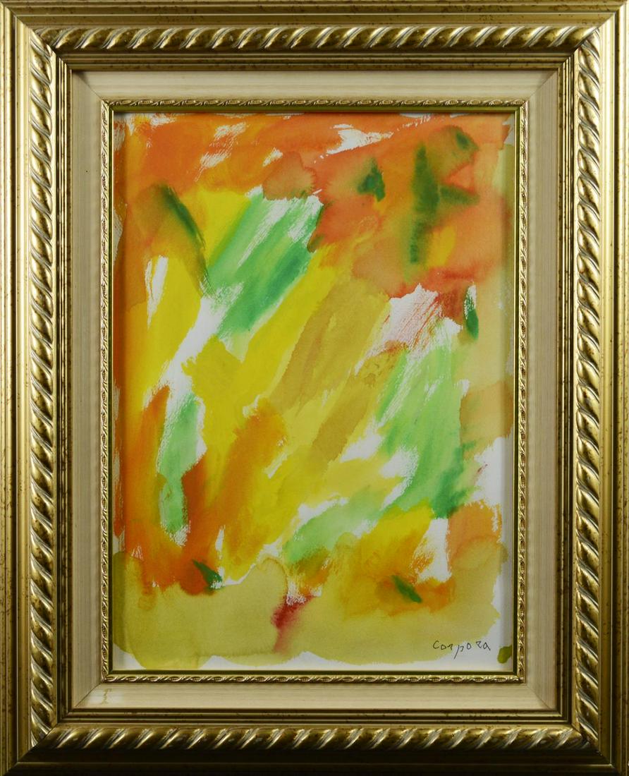 Antonio Corpora SCIROCCO acquerello su carta, cm 51x36: Antonio CorporaSCIROCCOacquerello su carta, cm 51x36 sul retro: firma e titolo eseguito nel 2002L'opera Ã¨ accompagnata da autentica dell'Archivio Antonio Corpora su fotografiaBibliografiaAntonio Co