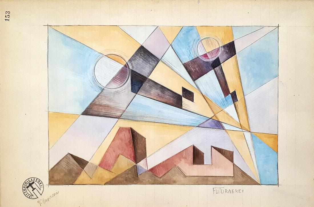 Vittorio Caproni FUTURAEREI tempera e matita su carta, (1 of 3)