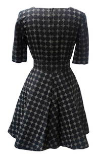 Martine Sitbon A-LINE DRESS Description: Dress in dark gre: Martine Sitbon A-LINE DRESSDescription:Dress in dark grey dots printed. Belt, short sleeves, under skirt in crinolina to support the characteristic A-Line shape. Zip at the center back, generous squar