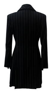 Martine Sitbon DB LONG JACKET Description: Lined double b: Martine Sitbon DB LONG JACKET Description:Lined double breasted jacket in pinstripe wool. Revers fully embroidered in swarovski. Made in Italy in the '80. Jewel buttons. Size IT 42. Perfectly preserve