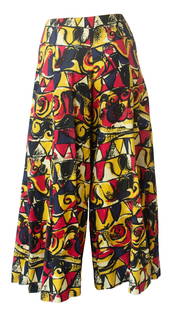 Martine Sitbon BAIADERA TROUSER Description: Printed sil: Martine Sitbon BAIADERA TROUSER Description:Printed silk bourette for this wide baiadera trouser detailed by a marine-inspired lacing with a panel with two mother-of-pearl buttons. Ankle length. Made