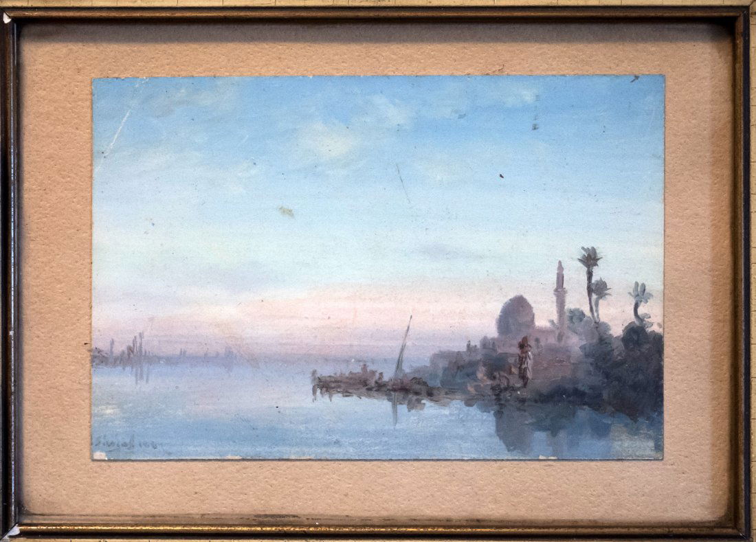 PAUL PASCAL (1839-1905) Arab Scene: Watercolor. FramedSigned and datedSize: 4 inches (h) x 6 inches (w) watercolor6 1/2 inches (h) x 8 1/2 inches (w) frameDelicated watercolor, with arab scen. Nice, cute very decorativePaul Pascal (183