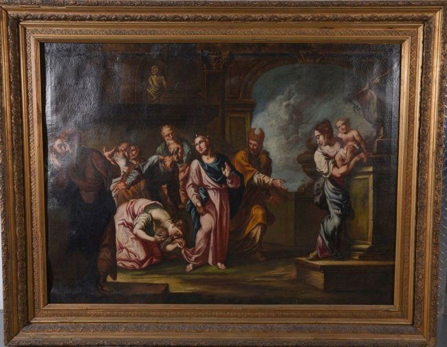 FOLLOWER OF CIRO FERRI (1634-1689) The Healing Touch: The overall style and composition comparable to the French and Italian schools of the 17/18th century. The tone suggests an Italian hand and notably a follower Ciro Ferri (1634 Â– 1689)also (SÃ©b