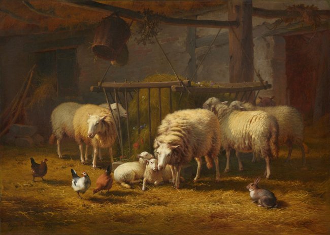 EUGENE VERBOECKHOVEN (1799-1881) Sheep in the Barn (1 of 8)