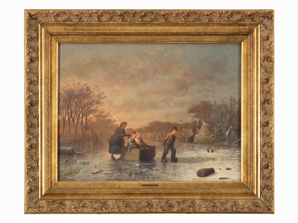 JOHANN MONGEL CULVERHOUSE (1820-1925) Skating in Delft: Johann Mongel Culverhouse, Ice Skating in Delft, 1855Oil on cardboard Netherlands, 1855 Johann Mongel Culverhouse (1820-1895) Â– Dutch genre painter Signed and dated lower left Â‘J. M. Culverhou