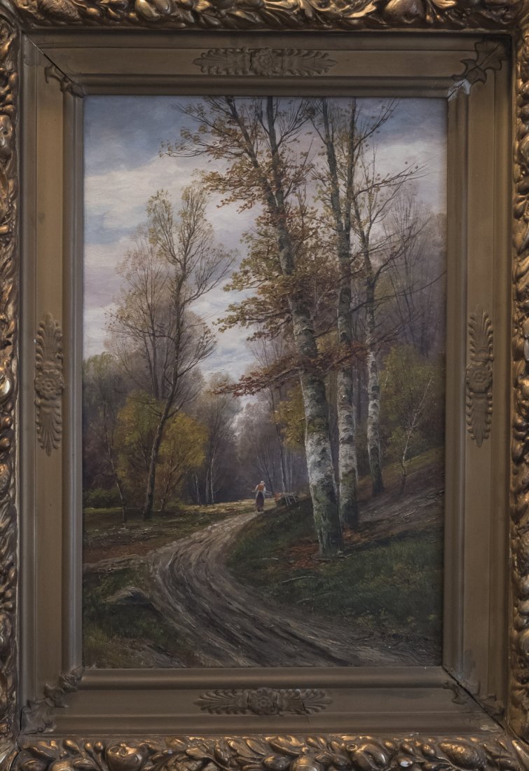 B.LAMBERT aka KARL KAUFMANN (1843-1905) Wooden Scene: Decorative painting, high quality. Original frameSigned low right. Size: 22 inches (h) x 14 inches (w) canvas30 inches (h) x 22 inches (w) frameBIO:Karl Kaufmann was a student at theÂ Vienna Academy.