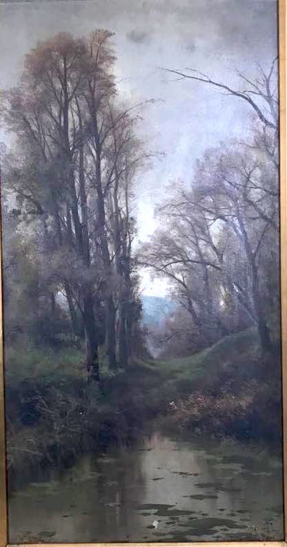 B.LAMBERT aka KARL KAUFMANN(1843-1905) Wooden Landscape: Oil on canvas. Signed B.Lambert. Size: 30 inches (h) x 15 inches (w) canvas. 45 inches (h) x 30 inches (w) frame. BIO:Karl Kaufmann was a student at theÂ Vienna Academy. His studies in the European N