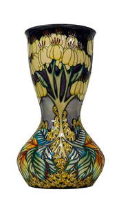 MOORCROFT Collector Club by Emma Bossons Vase Heavens Unseen . Limited Edition 56/150 2002: Moorcroft Collector Club.Limited Edition Moorcroft Vase - Heavens Unseen by Emma BossonsDated 2002 waisted cylindrical vase Heavens Unseen pattern signed E Bossons limited edition 56/150Size: 10