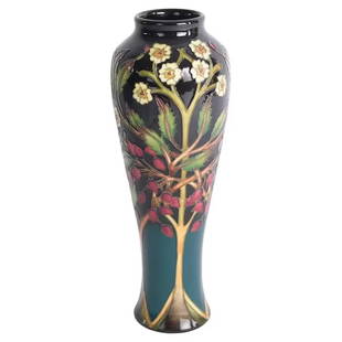 REFINED MOORCROFT Art Nouveau Style Vase designed by Nicola Stanley. Flower and Berry.Dated 2011.: REFINED MOORCROFT Art Pottery Vase designed by Nicola Stanley. Dated 2011.Refined Art Pottery Vase decorated with Flower and Berries, by Nicola Stanley. Dated 2011.Extremely decorative and vintage