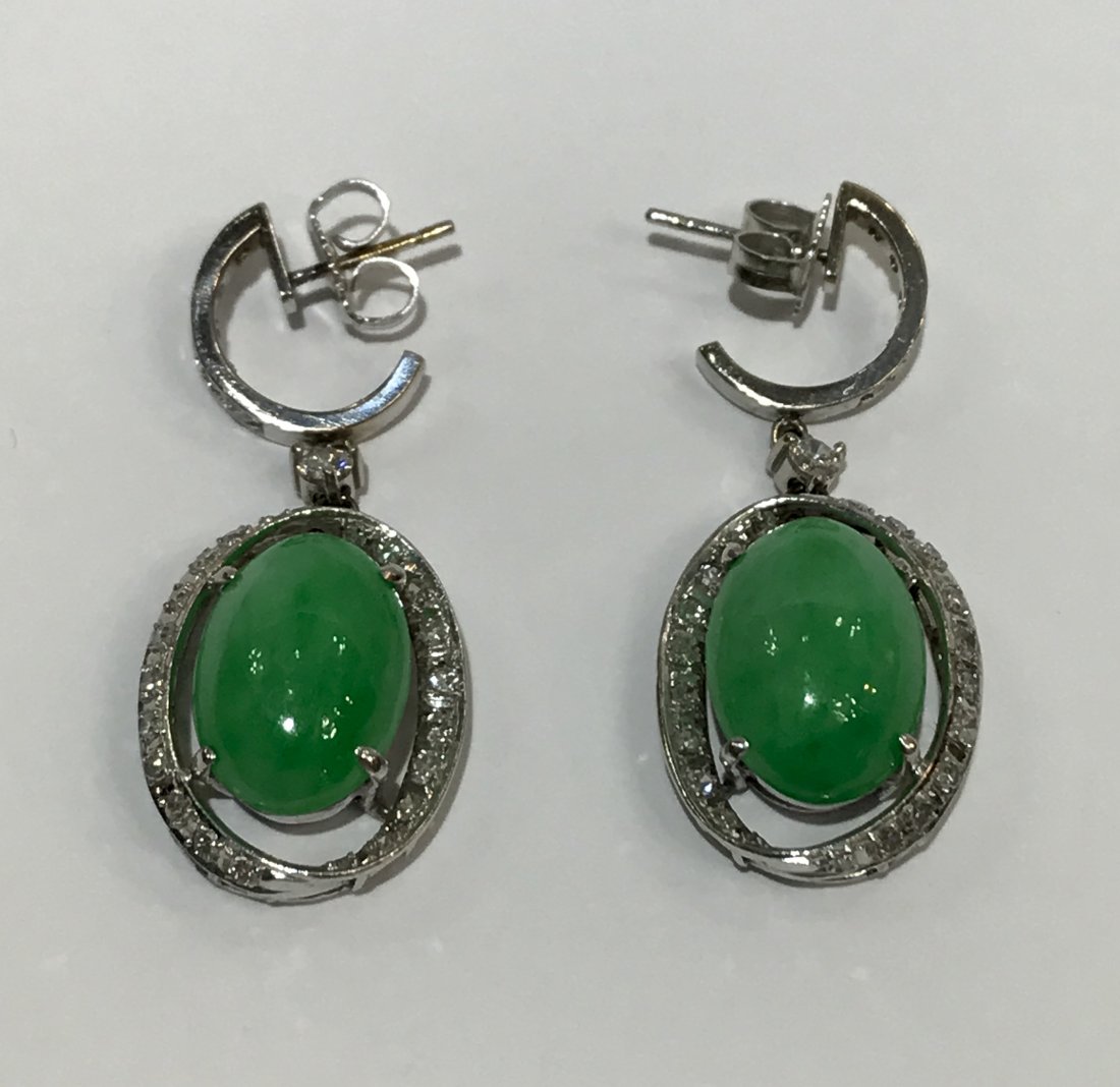 Pair of 14kg ,Diams & Natural Jadeite Earrings With GIA (1 of 3)