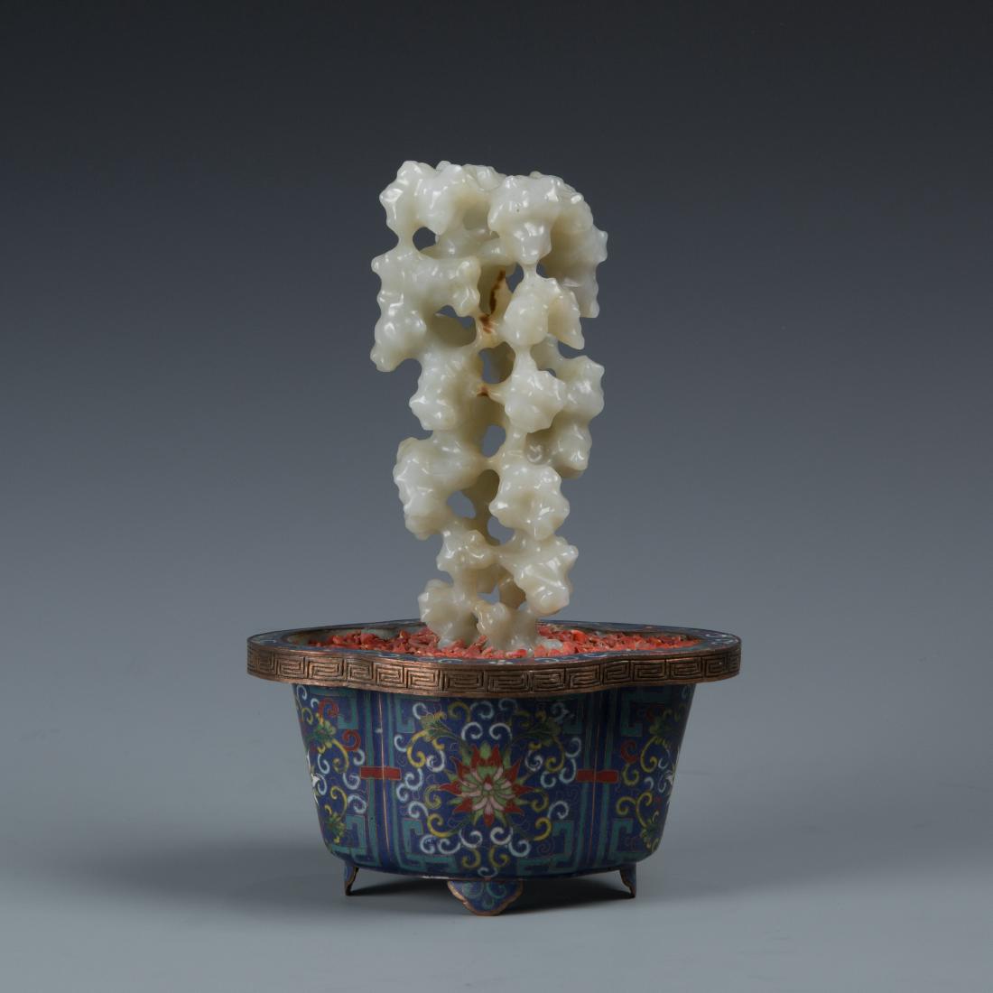 White Jade Taihu Stone in Cloisonne Enamel  Base (1 of 7)