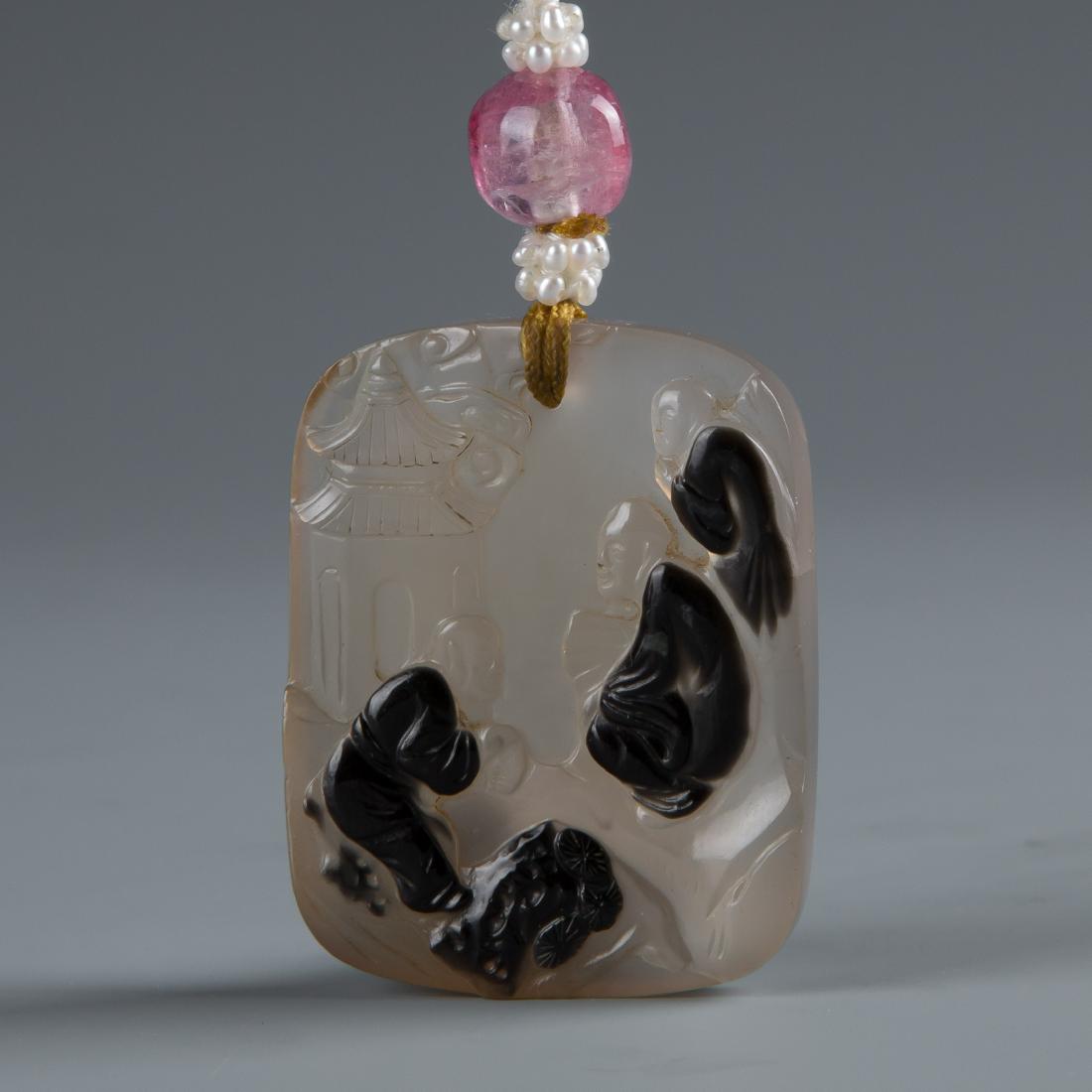 Carved agate pendant of three men & Chinese Characters (1 of 6)