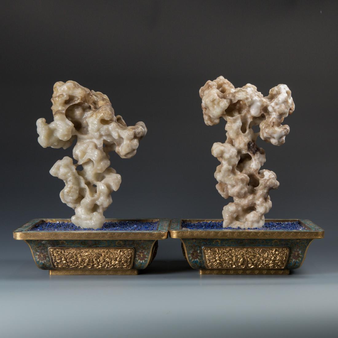 A Pair Jade Taihu Stone in Cloisonne Enamel with Mark (1 of 9)