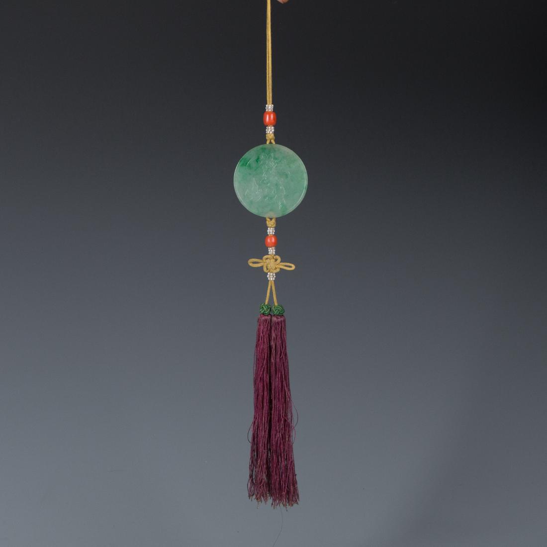 Jadeite disk on lanyard with tassel (1 of 5)