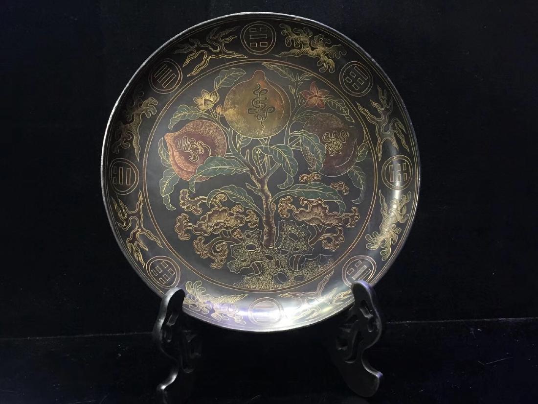 Black Lacquer Plate with Floral Pattern and Mark (1 of 9)