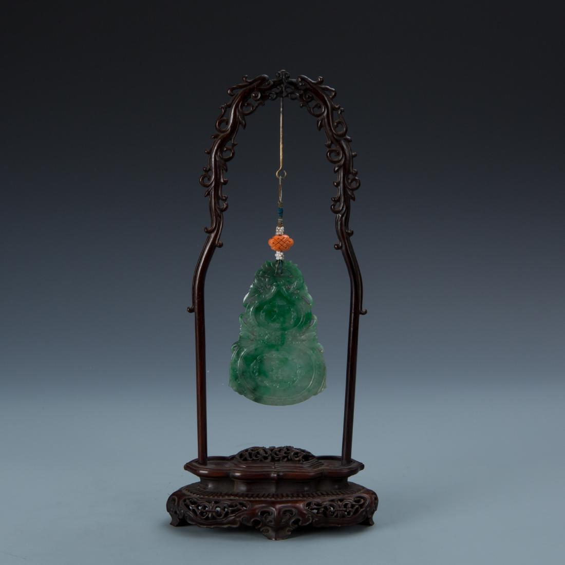 Double Gourd Jadeite Pendant with Coral and Pearl (1 of 10)