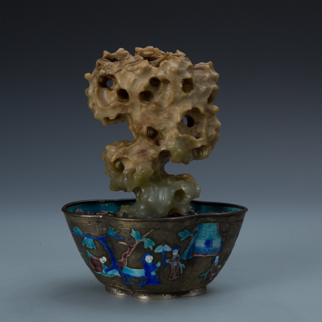 Jade in Silver Enameled Planter (1 of 7)