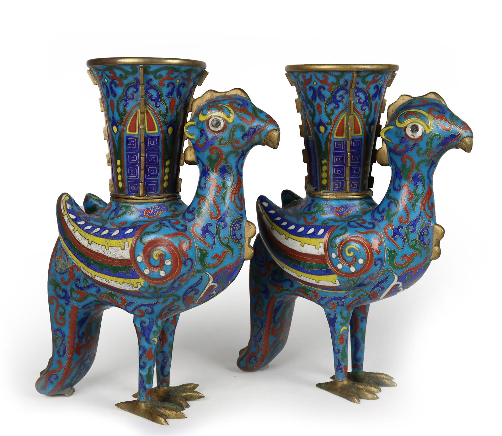 PAIR OF CLOISONNE ENAMEL PHOENIX VASE (1 of 7)