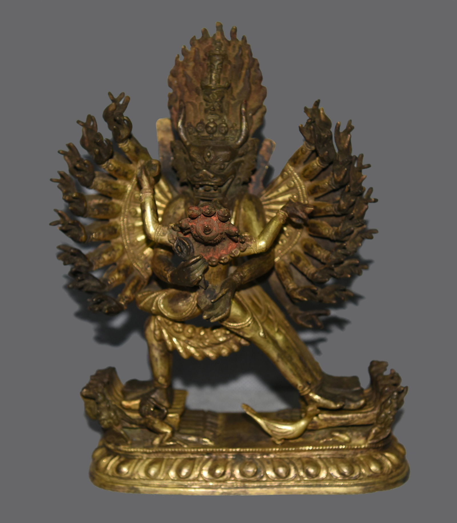VERY FINELY CAST  GILT BRONZE FIGURE OF YAMANTANKA (1 of 8)