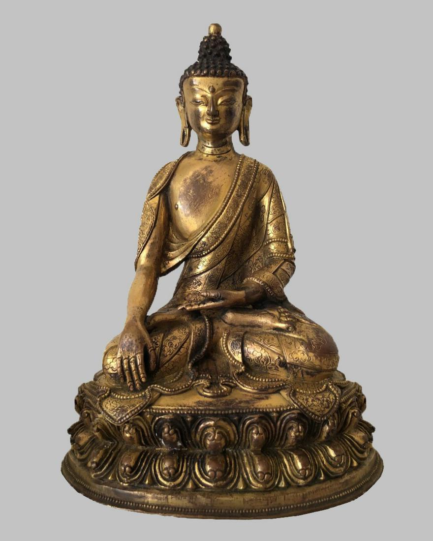 A GILT BRONZE FIGURE OF BUDDHA SAKYAMUNI (1 of 5)