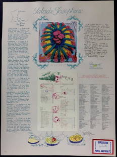 Antoni Miralda Lithograph with Collage: Salade Josephine" - Antoni Miralda - Hand Signed & Numbered Lithograph with Collage