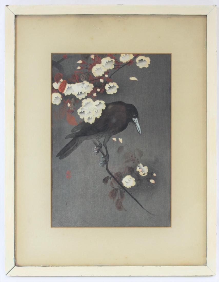Ohara Koson, Crow and Blossom, Japanese Woodblock: Ohara Koson, Crow and Blossom, Japanese Woodblock Print. circa 1922. Ohara Koson was a Japanese painter and print designer of the late 19th and early 20th centuries, part of the shin-hanga "new prints