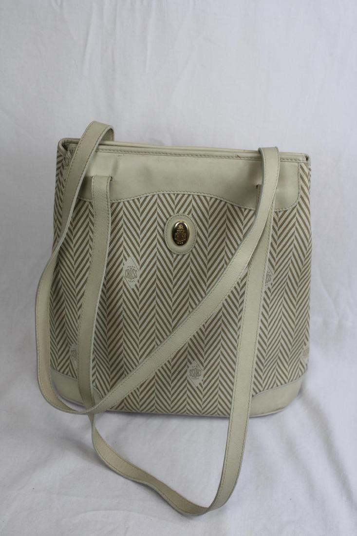 Mark Cross New York - beige/ cream coated canvas bucket: Mark Cross New York - beige/ cream coated canvas bucket bag with tan leather interior, 30cm in height, 31cm in width.