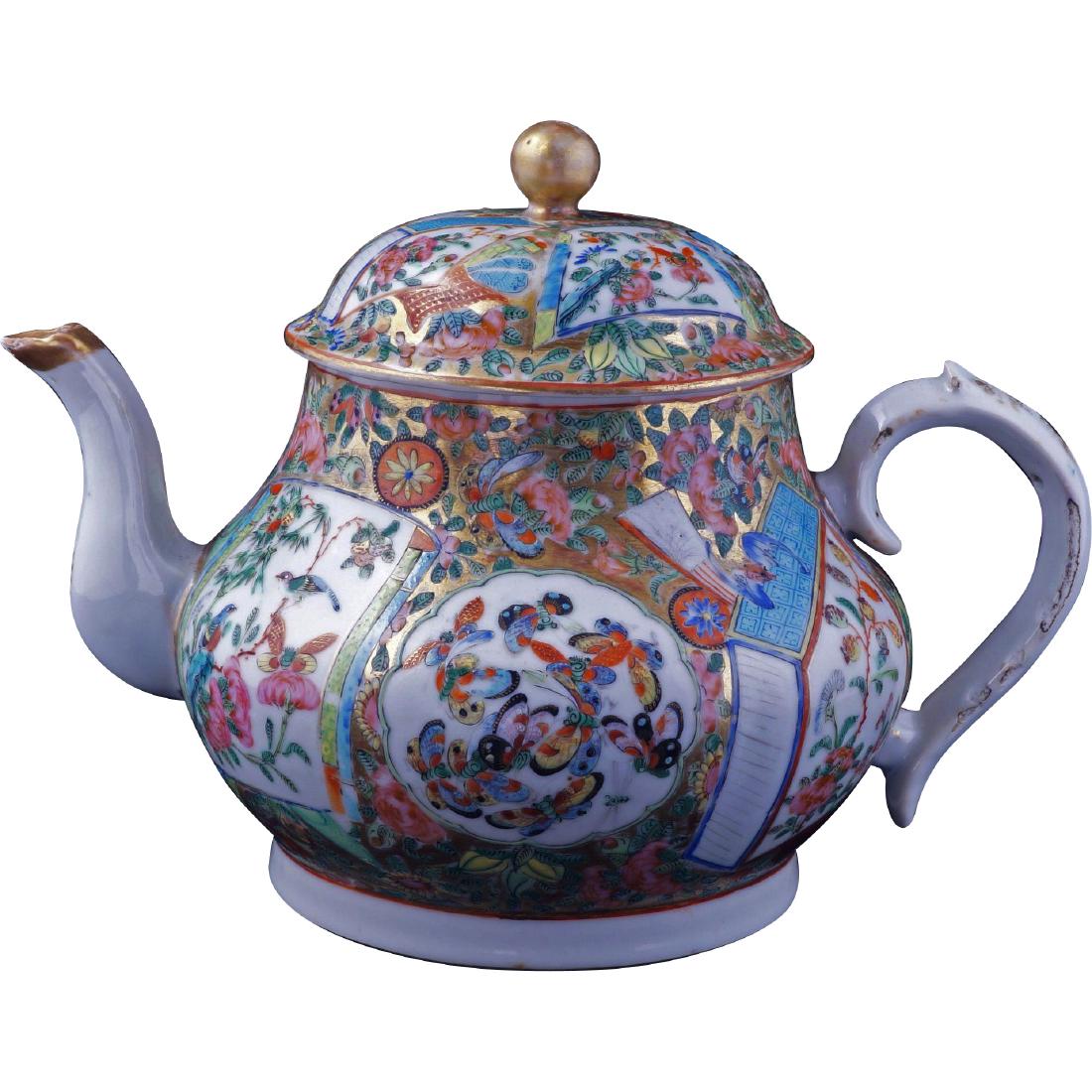 Chinese over glaze enamel porcelain teapot with hundred (1 of 9)