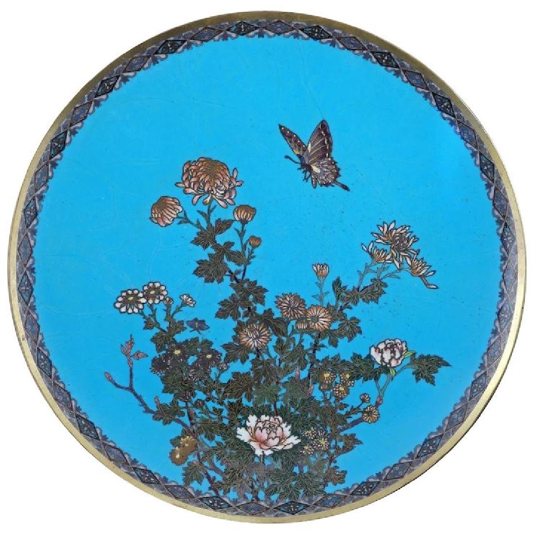 Japanese Meiji 12" cloisonnÃ© charger with a butterfly, (1 of 5)