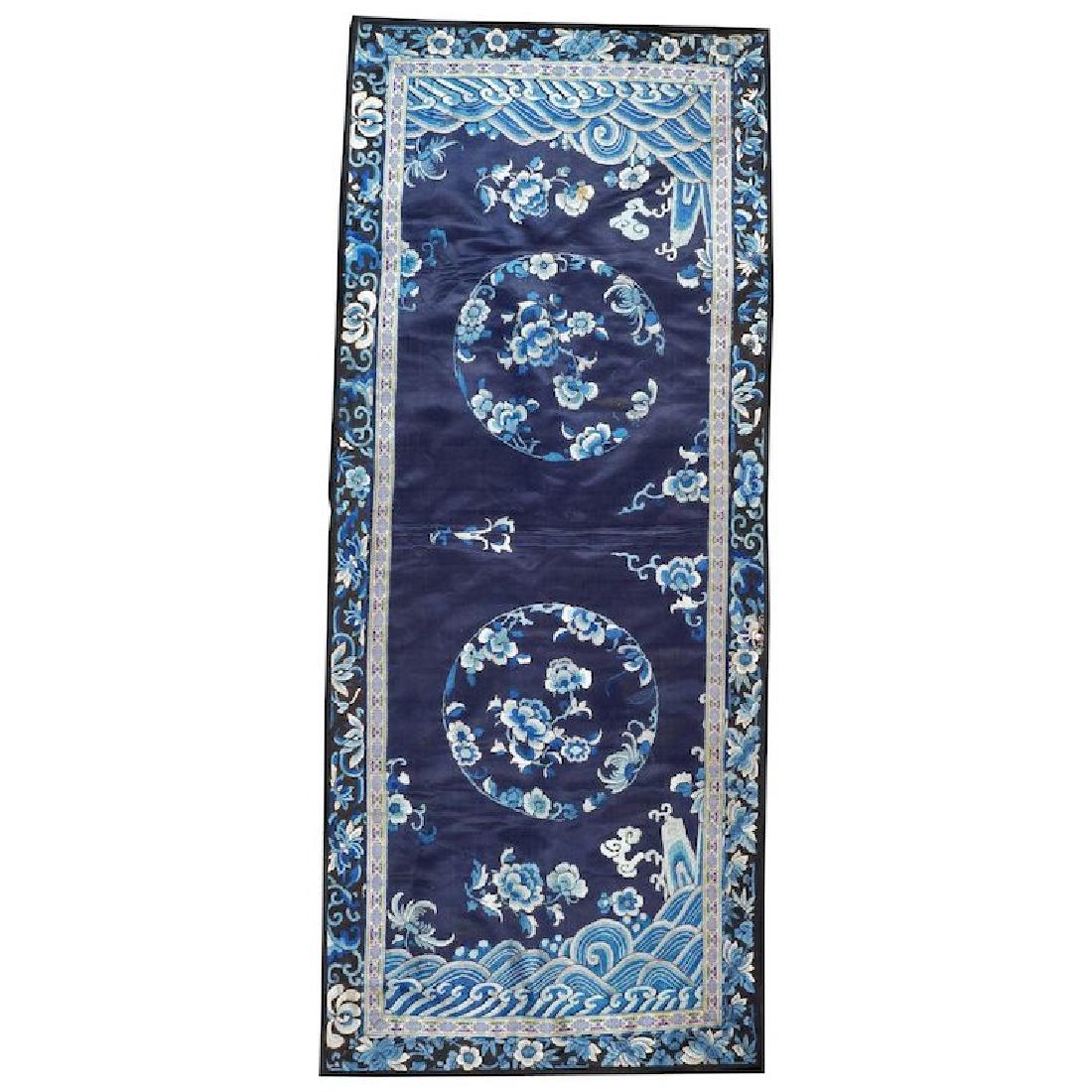 Antique Chinese silk embroidery blue on blue with waves (1 of 5)