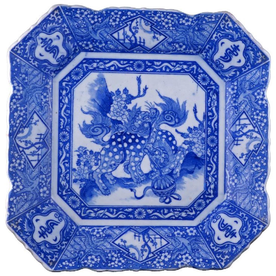Japanese square porcelain Igezara ware blue and white (1 of 5)