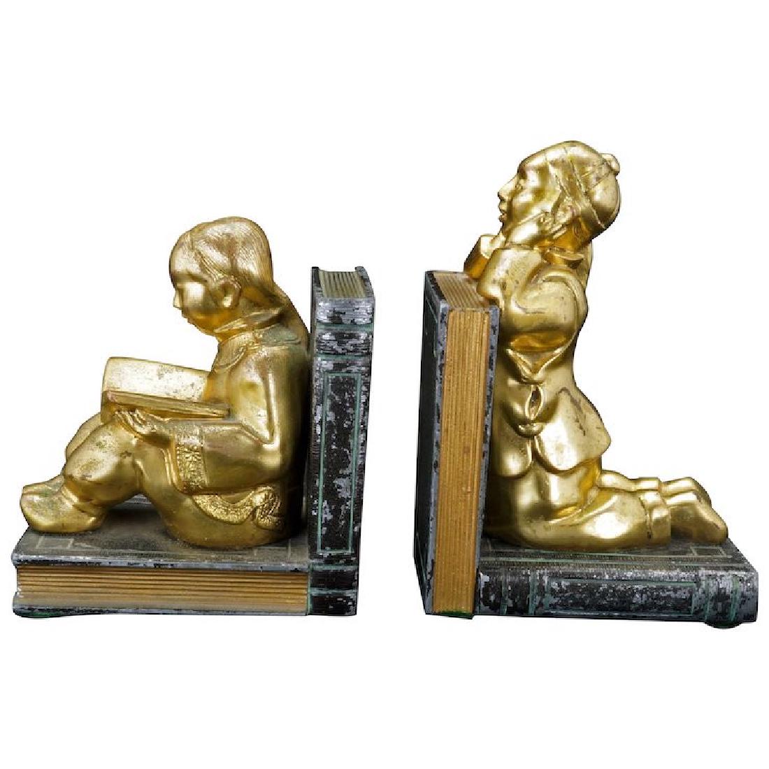 Chinese Students by Ronson metal bookends circa 1930 (1 of 9)