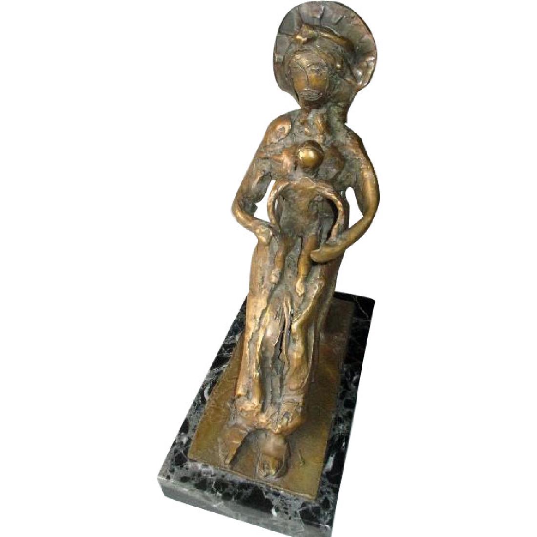 Original Signed Bronze Sculpture by Chicago Artist: We have offered here an Original Bronze Sculpture by Chicago Artist "Abbott Pattison (1916-1999)". This one is done in the Modernist style he was known for, and is the Madonna and Child. It has the Ma