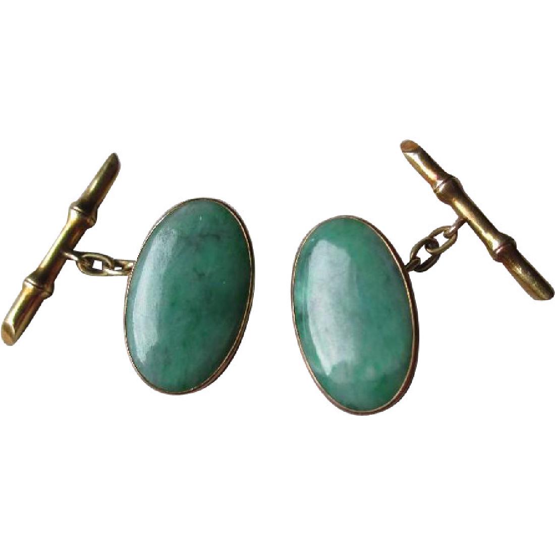 Stunning 14k Gold and Jade Cuff LInks (1 of 4)