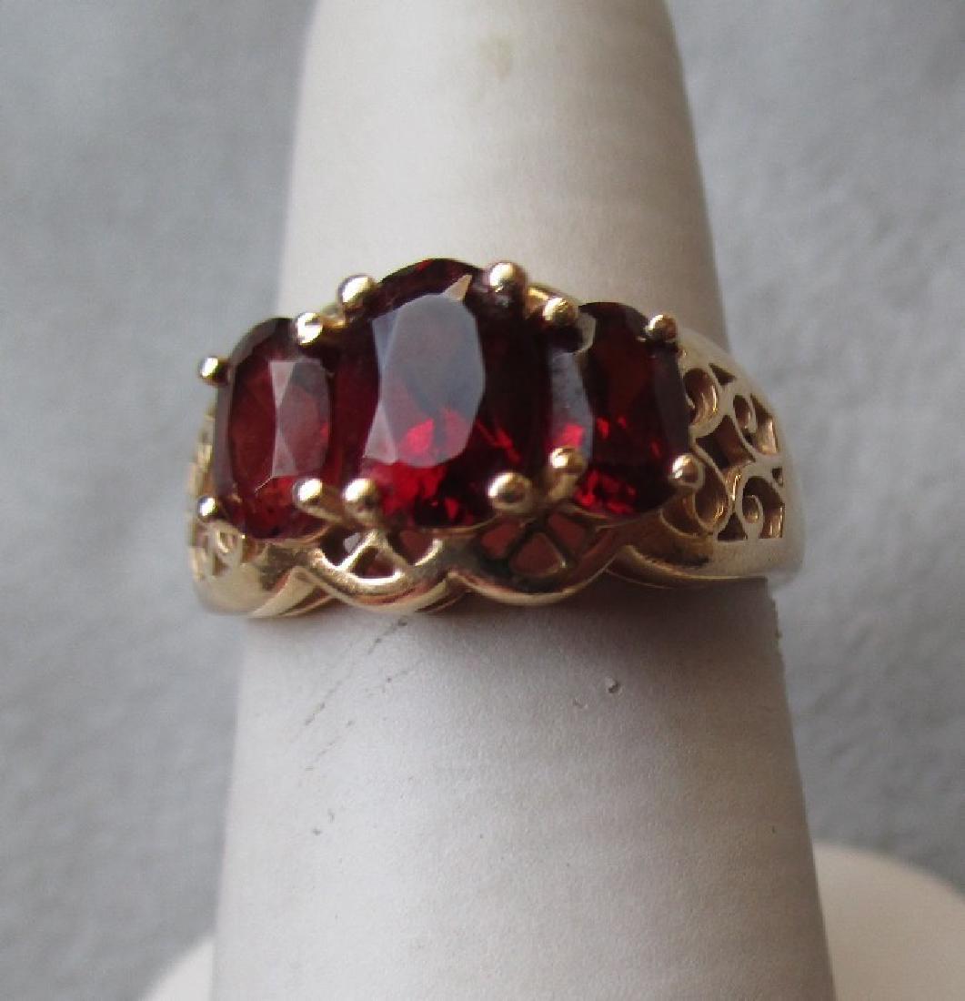 14k Filigree Gold and Three Stone Garnet Ring (1 of 5)