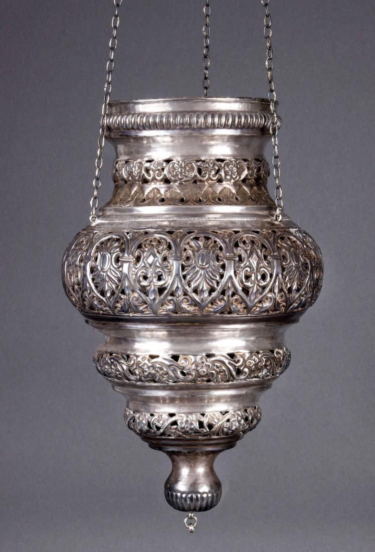 A Fine Silver Hanging Eternal Light Lamp, Probably (1 of 4)