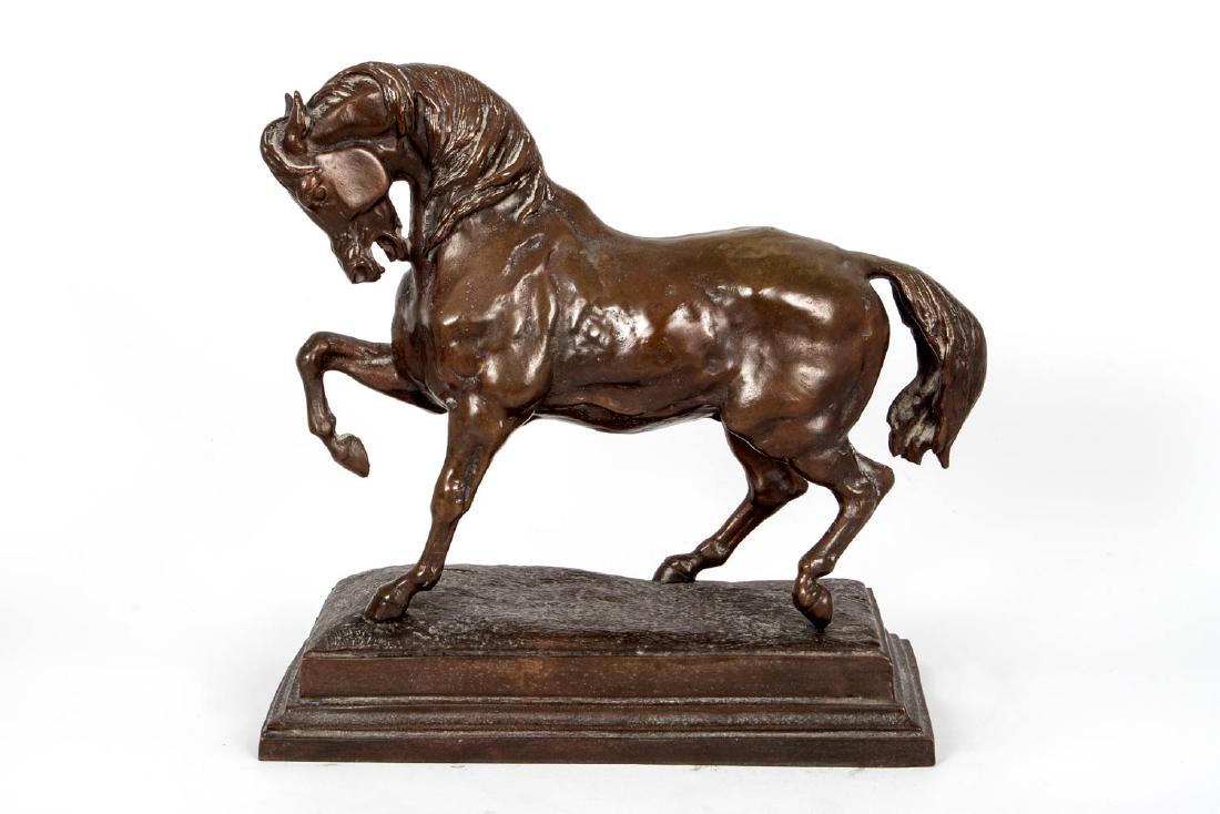Antoine Louis Barye (1796-1875), A Bronze Horse: Technique: Bronze sculpture with brown patina Signature: Signed (on base). Height: 28 cm; width: 30 cm Condition: Good Provenance: The estate of Dr. Eliyahu Yuval.