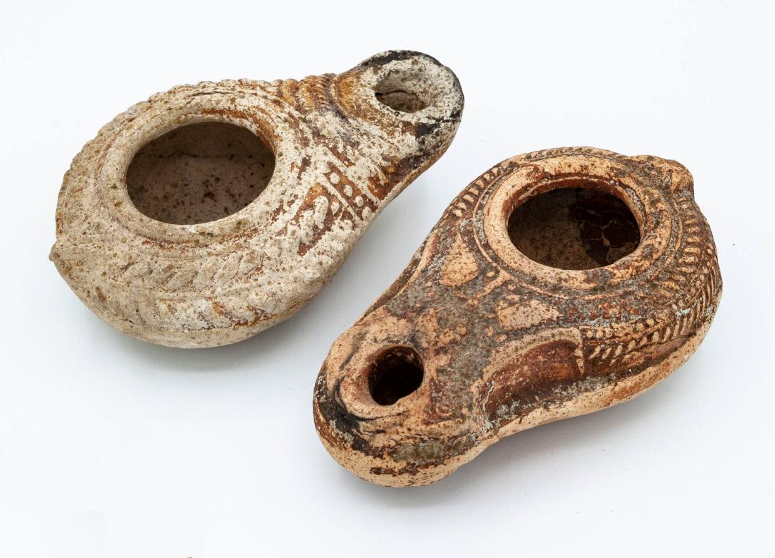 Two Beit Natif Type Terracotta Oil Lamps, 2nd-3rd: Two Beit Natif Type Terracotta Oil Lamps, 2nd-3rd Century CE Provenance: The estate of Prof. Victor Deutsch.